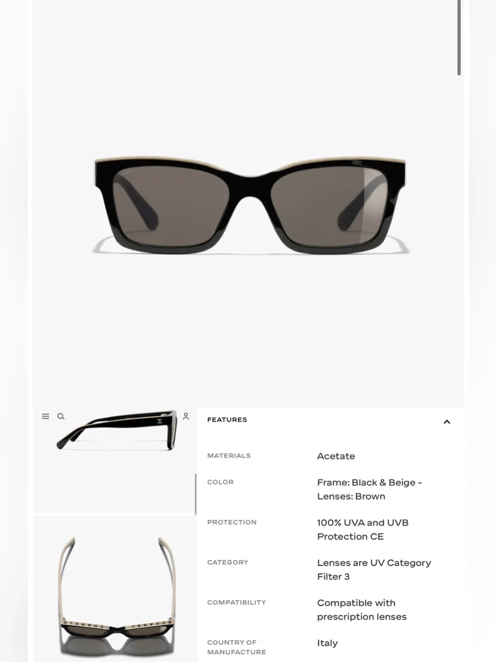 CHANEL Black & Beige Sunglasses - LOW BRIDGE FIT